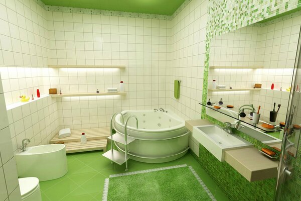 Salle de bain de style blanc-vert