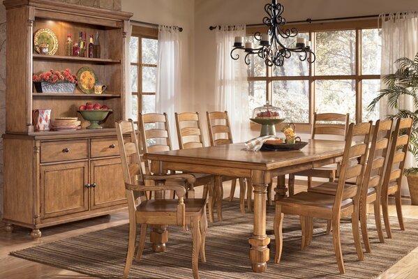 Lovely dining room with wooden furniture