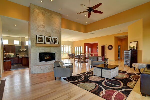 Warm interior for a spacious living room