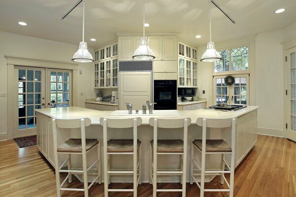 Long kitchen table in the interior