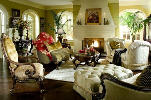 Classic living room in a house with a fireplace