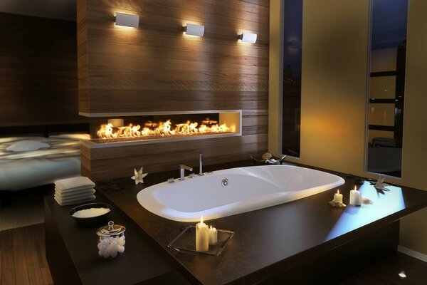 Ambiance romantique dans une salle de bain confortable aux chandelles