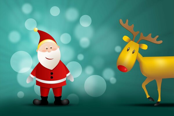 Christmas image of Santa Claus and a deer