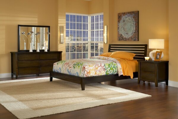 Bedroom with dark furniture