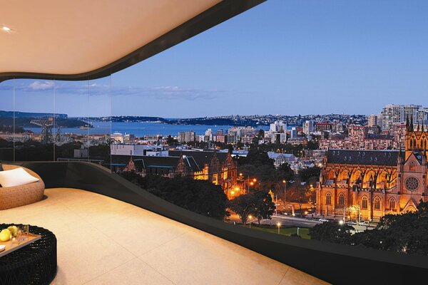 View from the window of a stylish balcony