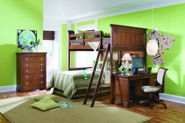 Design of a children s room in green