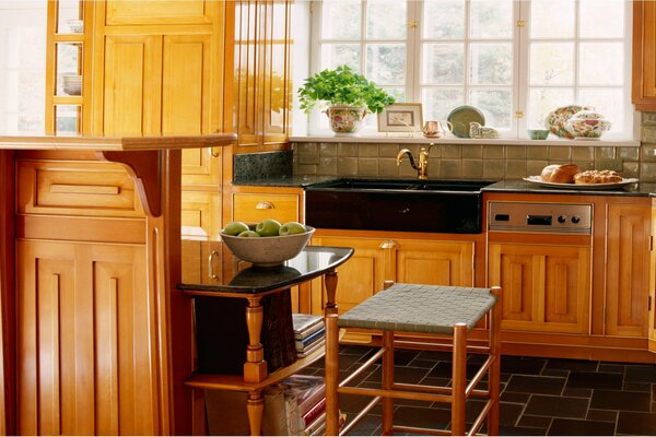Diseño de interiores de cocina de madera