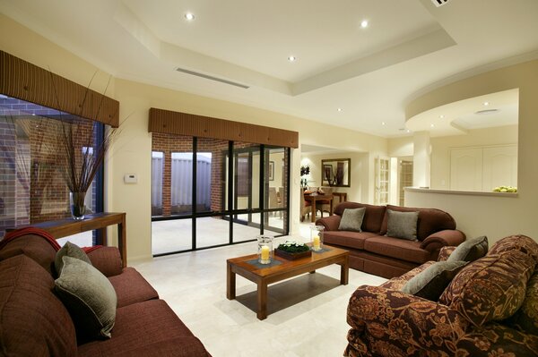 Contrasting interior of the hotel lobby in brown shades