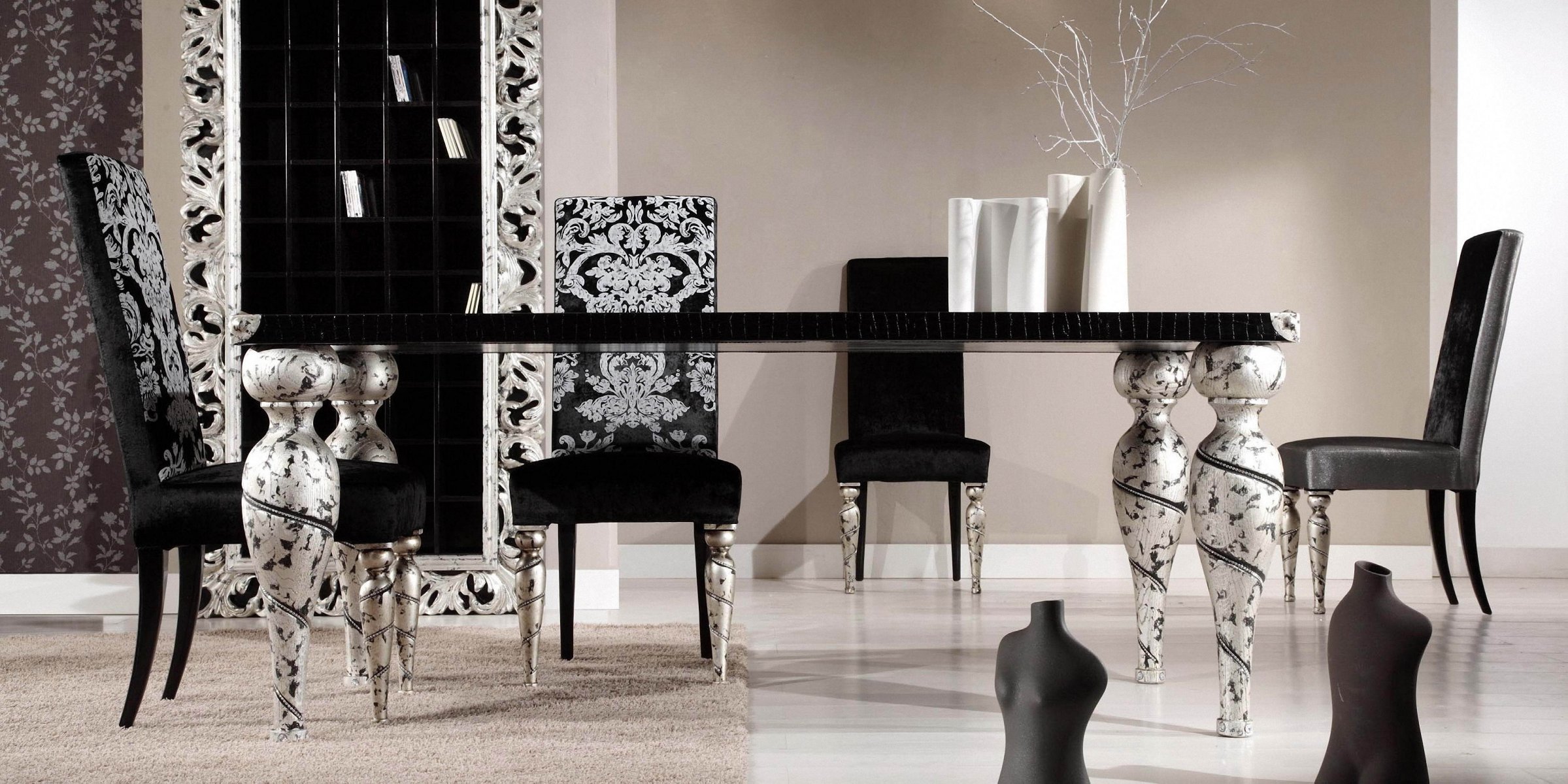 intérieur design style chambre cuisine table chaises noir blanc noir et blanc bw argent