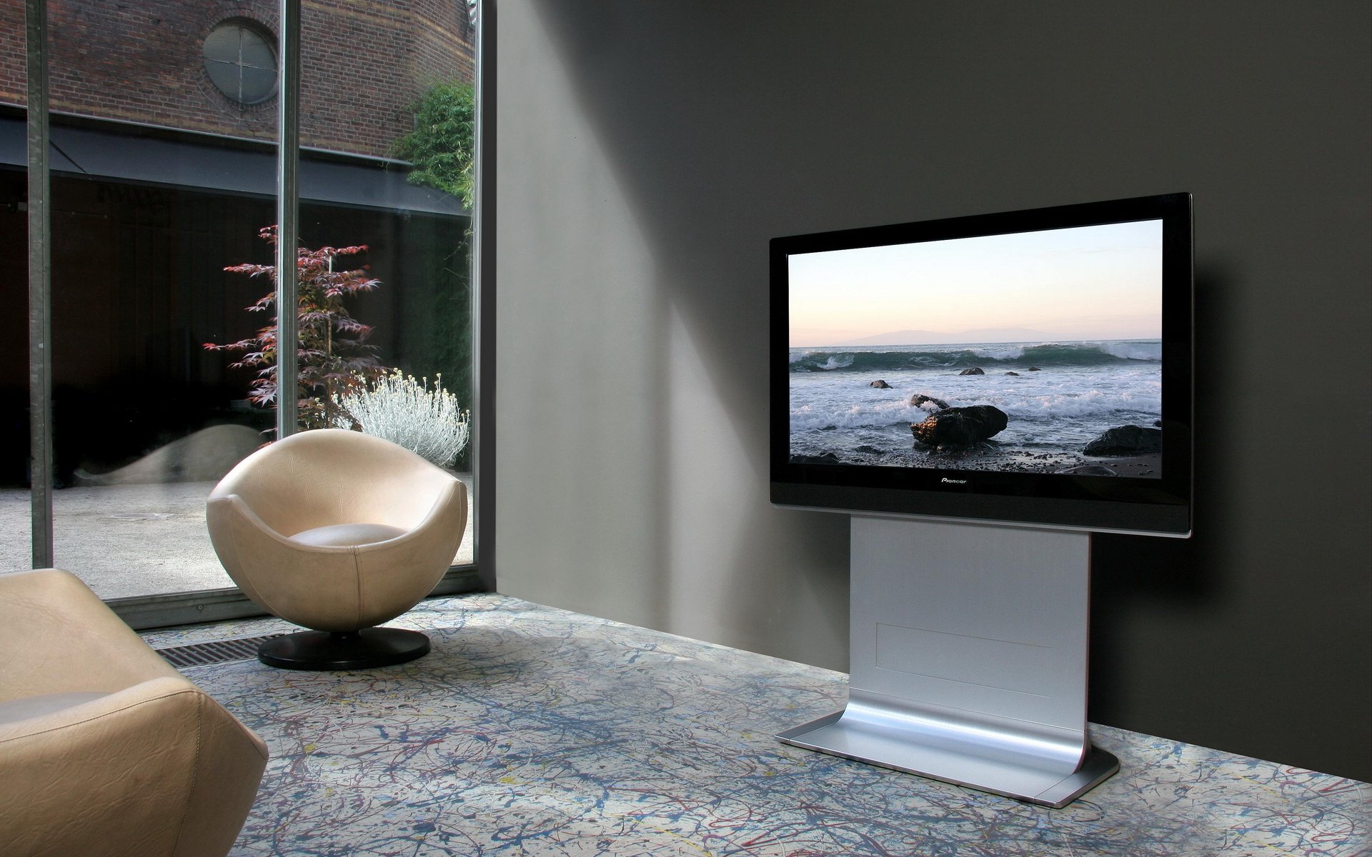 intérieur chambre appartement salle de cinéma fauteuil nature pierres