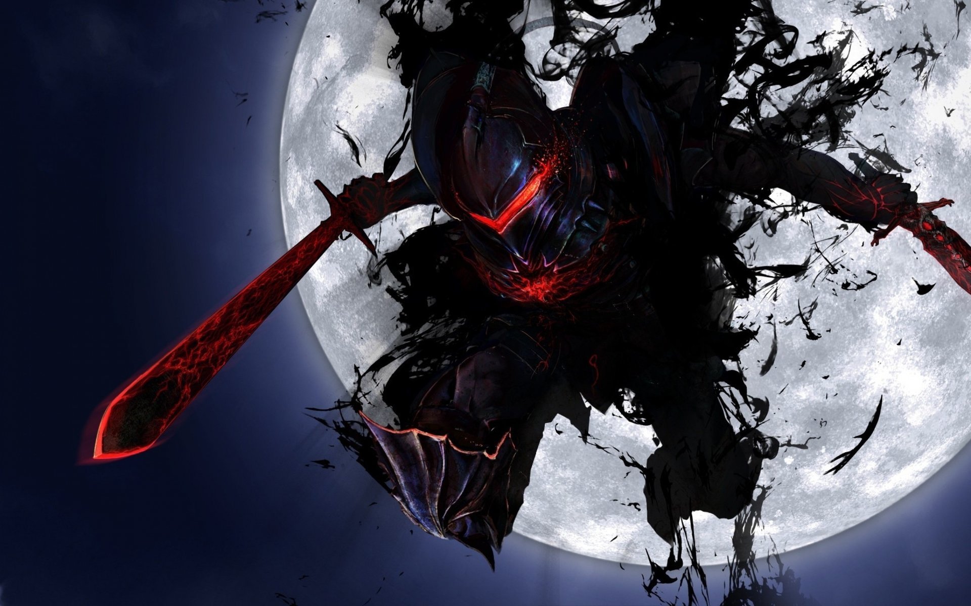 estocada espada espadas casco sombra luna guerrero rojo negro armadura vuelo noche 2 espadas espada