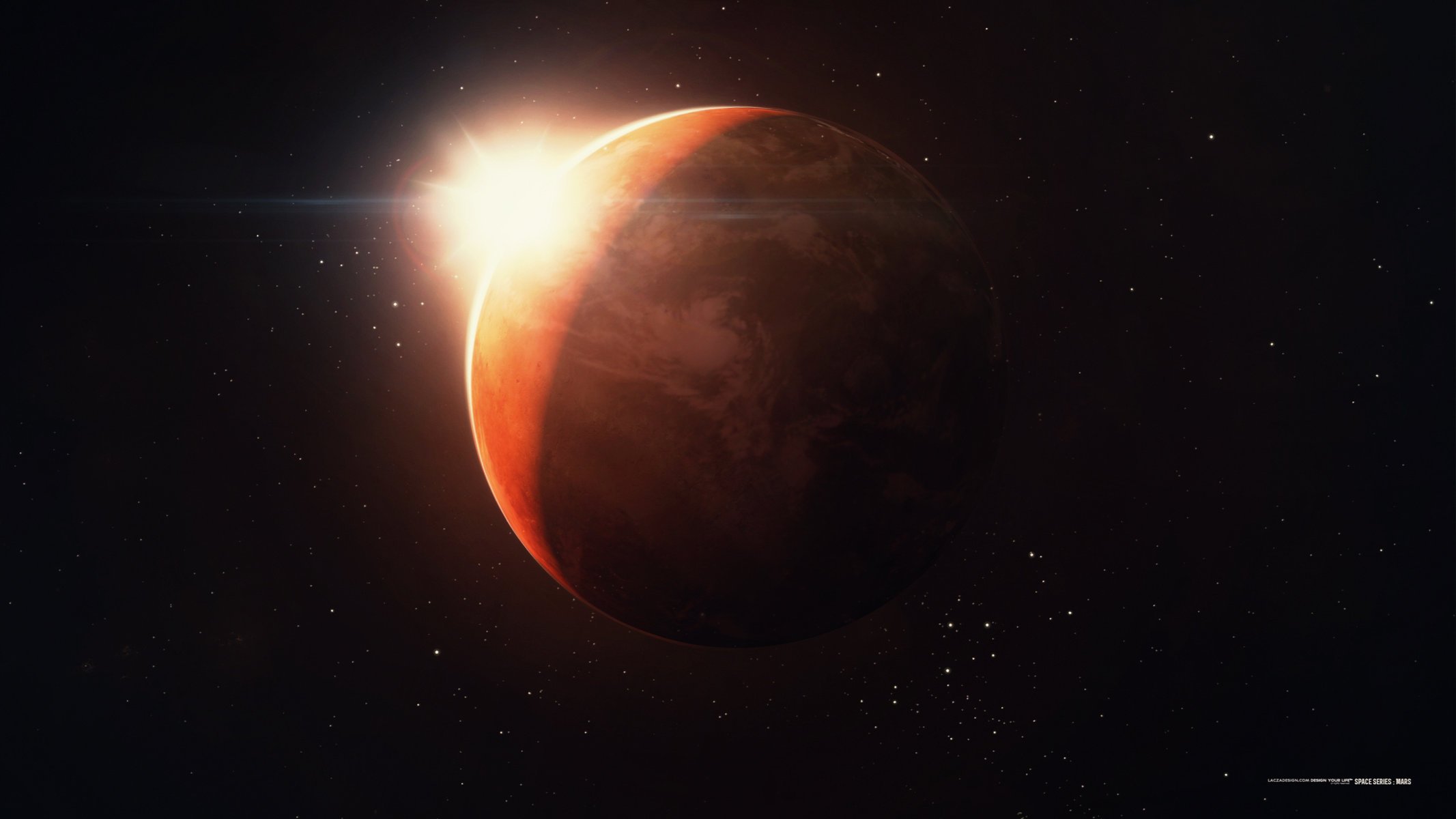 mars rendering the sun planet stars space