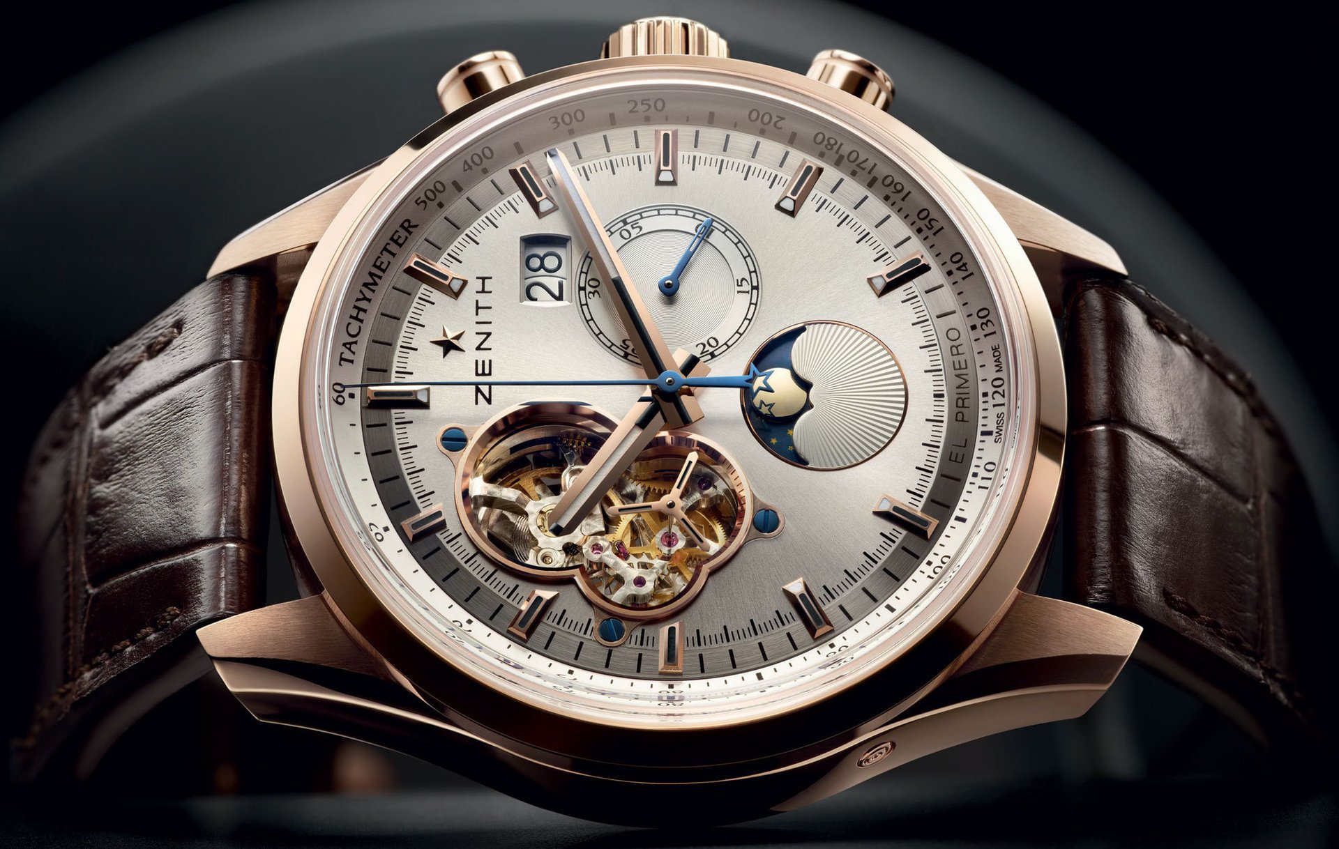 relojes grande sunpahse open rose chronomaster el-primero gold moon date zenith