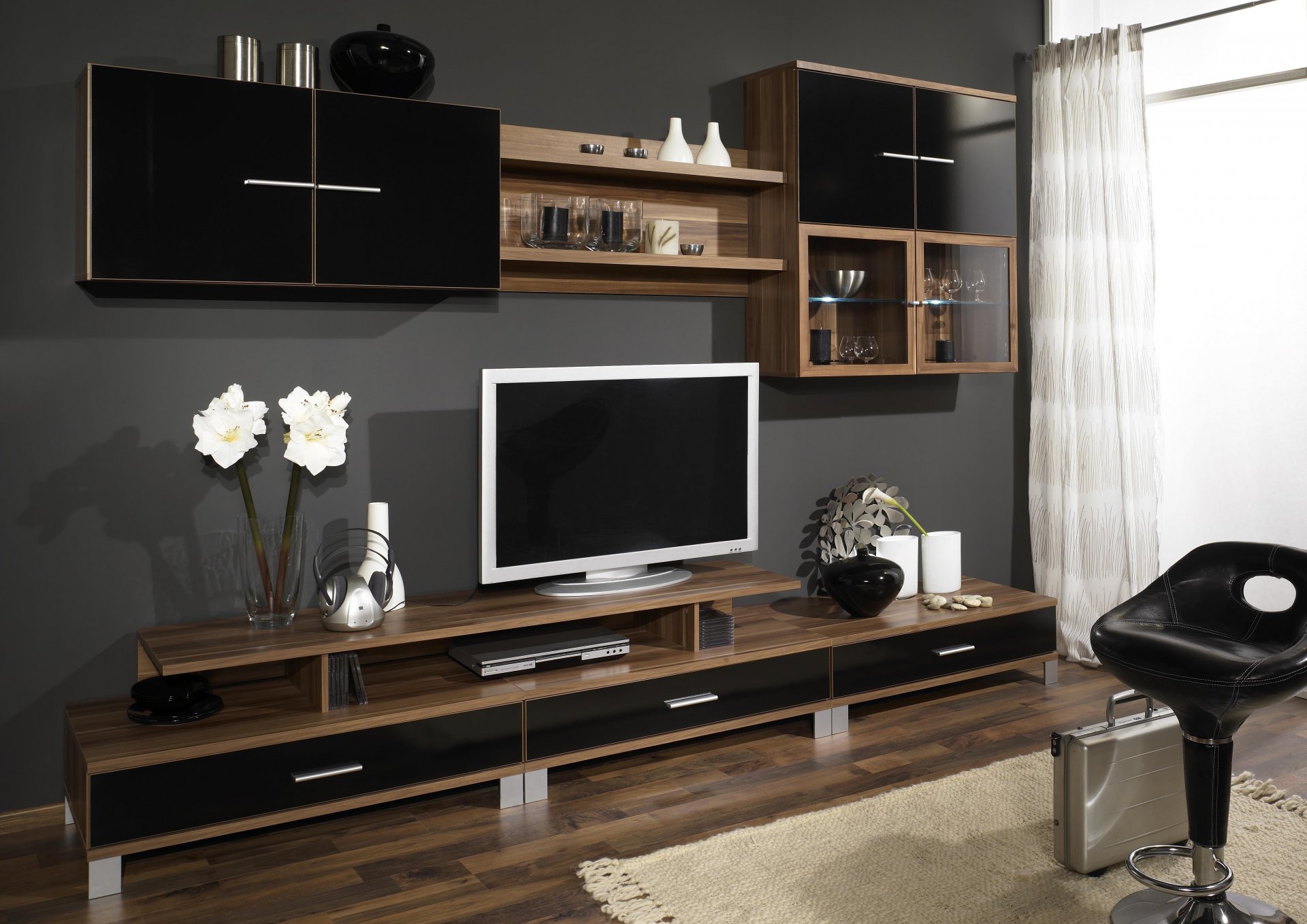 interior design room furniture wardrobe wall tv tree brown