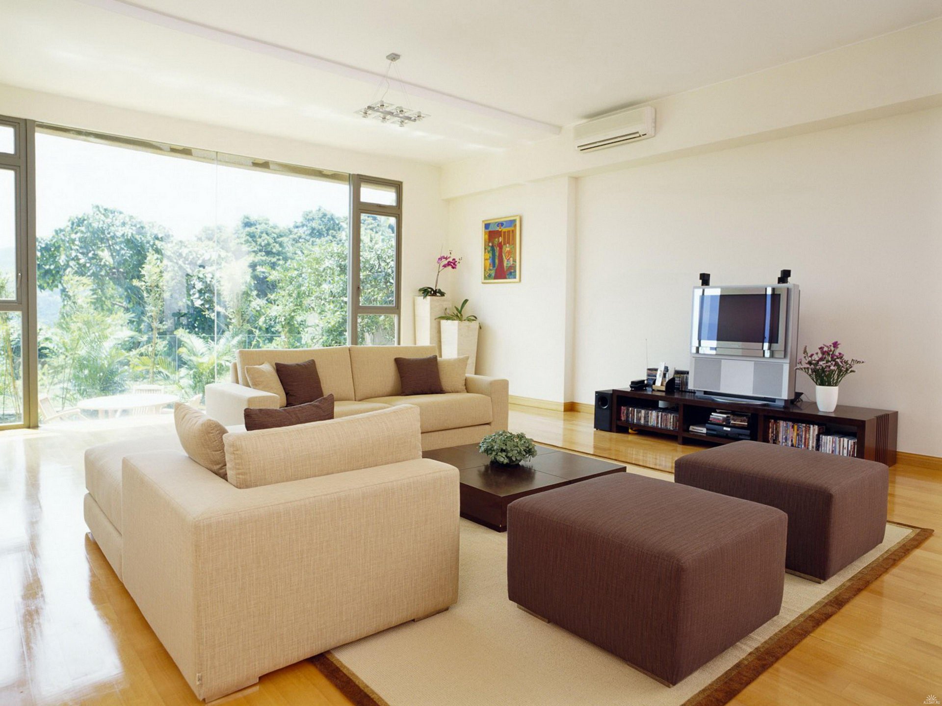 intérieur chambre appartement canapé chaise fenêtre oreiller tv plantes vase fleurs arbres feuilles