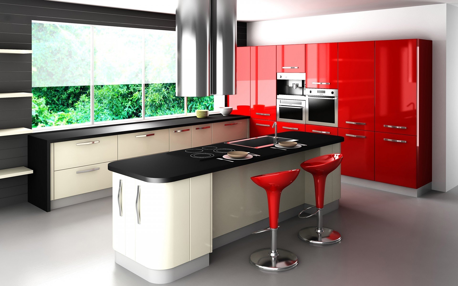 cocina mesa sillas ventana estilo rojo juego