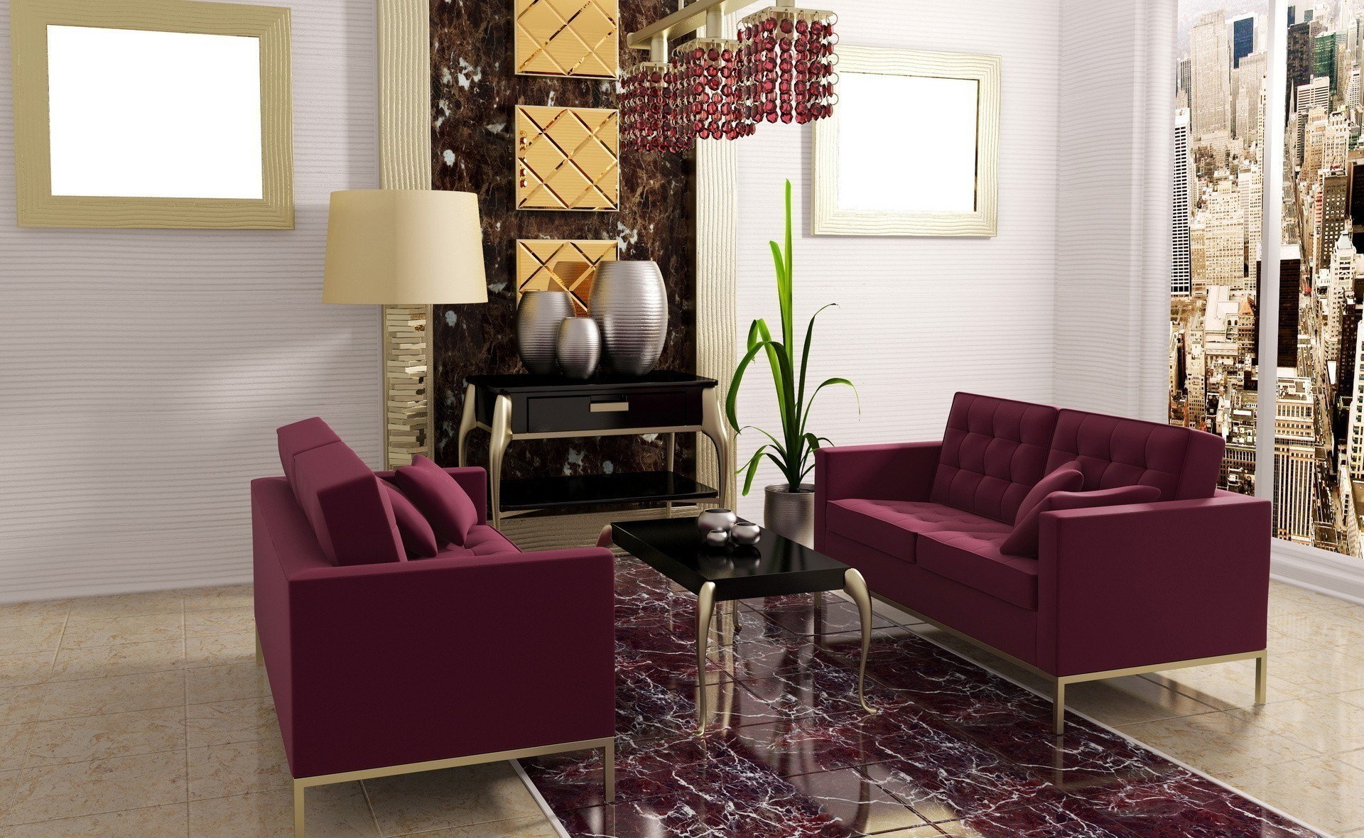 interieur design stil zimmer sofas lila weinrot