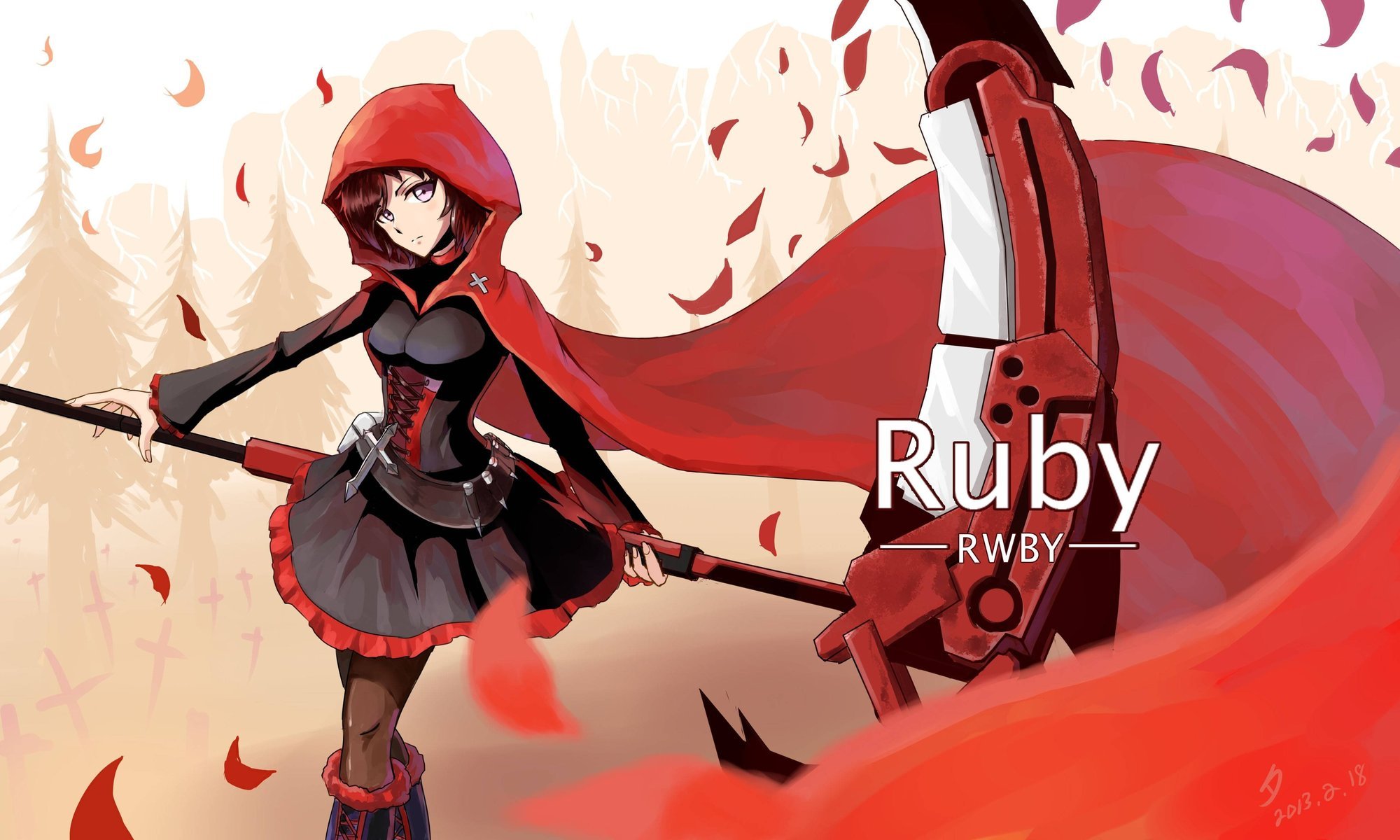 ruby rwby dziewczyna warkocz broń czerwony