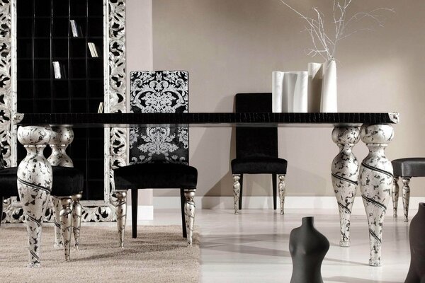 Interior design in black and white style