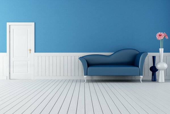 Blaues Sofa auf weißem Hintergrund