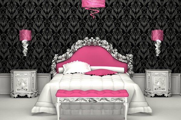 Bedroom with pink bed