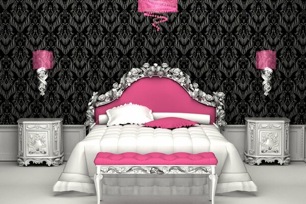 Camera da letto con letto rosa