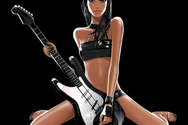 Interessantes Bild eines sexy Mädchens mit einer Gitarre