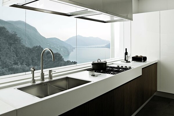 Stylish interior of the kitchen in the cottage