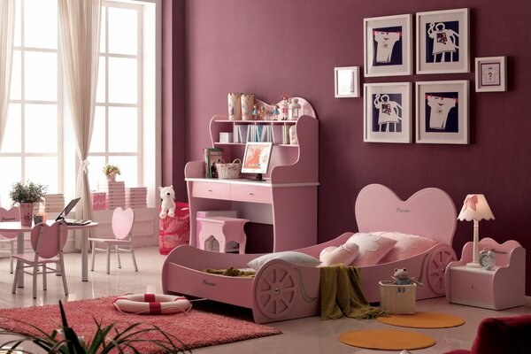The interior of the children s room in pink