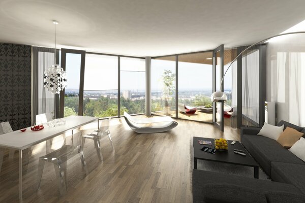 Penthouse design with panoramic windows