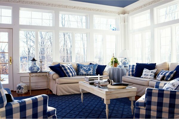 Cozy interior of the winter veranda