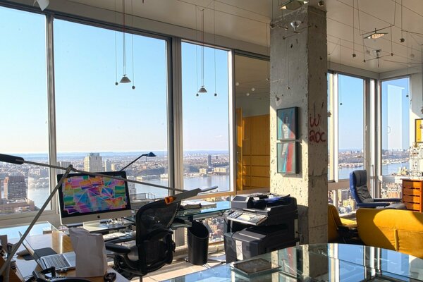 The interior of a room in a megapolis or a design studio