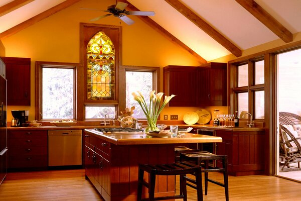 Interior design in the kitchen in brown