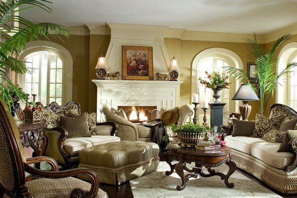 Classic interior with fireplace