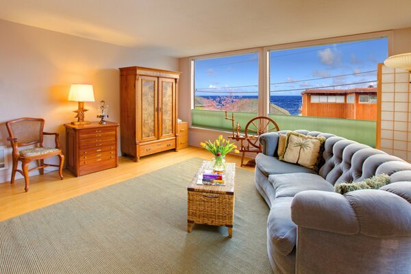 Cozy room in a house on the seashore