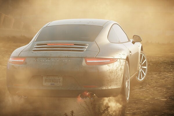 Race 2012. Porsche 911 in a haze of dust