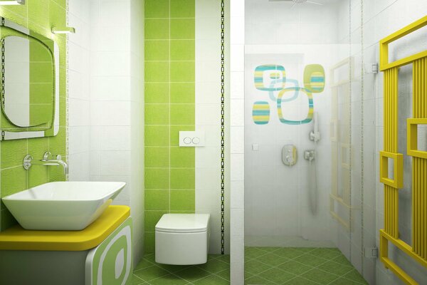 Bathroom interior in yellow-green tones