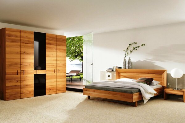 Interior of a modern room with wooden furniture