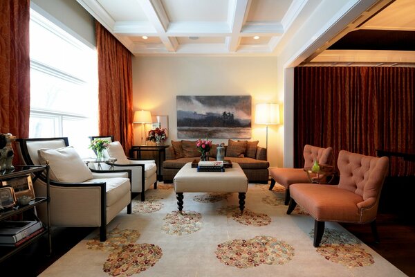 Stunning interior of the living room with armchairs