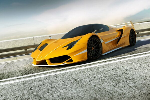 Ferrari Rendering giallo su uno sfondo bellissimo