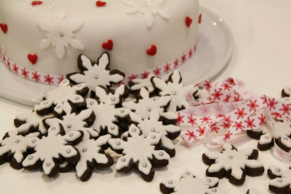 Biscotti bianchi con fiocco di neve di Natale