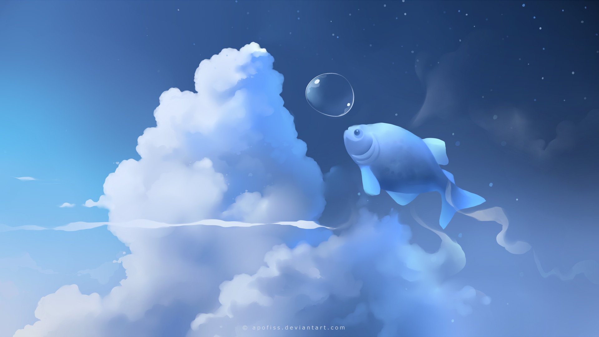 apofiss bleu poisson nuages bulle