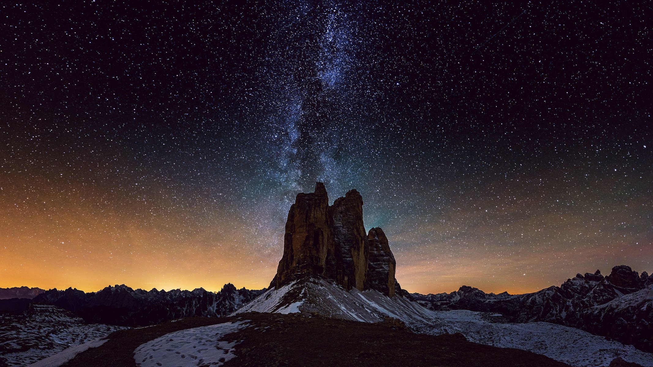 milky way mountain horizon light star space mystery