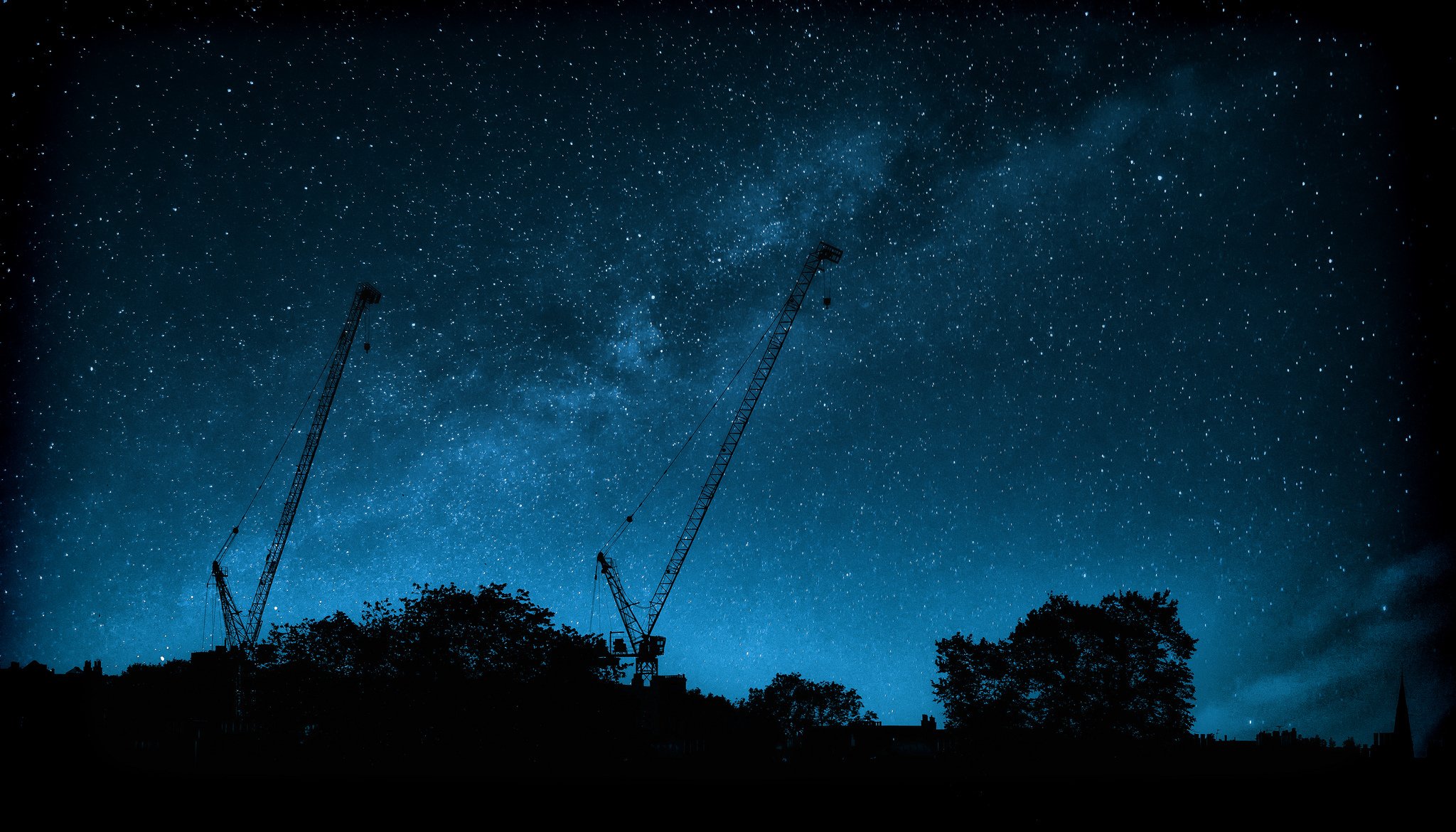 voie lactée grues arbres silhouette étoiles espace