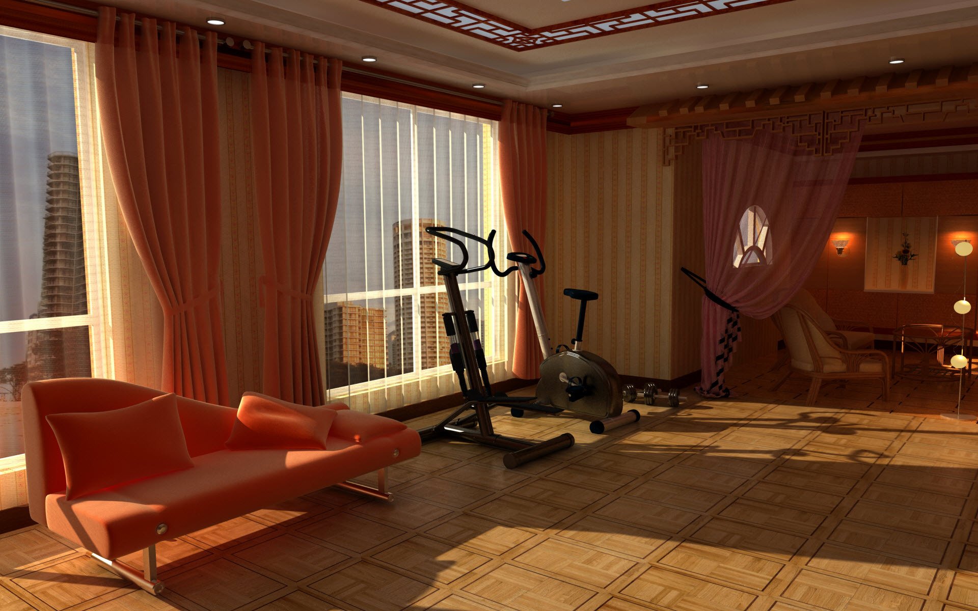 interior room apartment design style space for sports gym simulator sofa