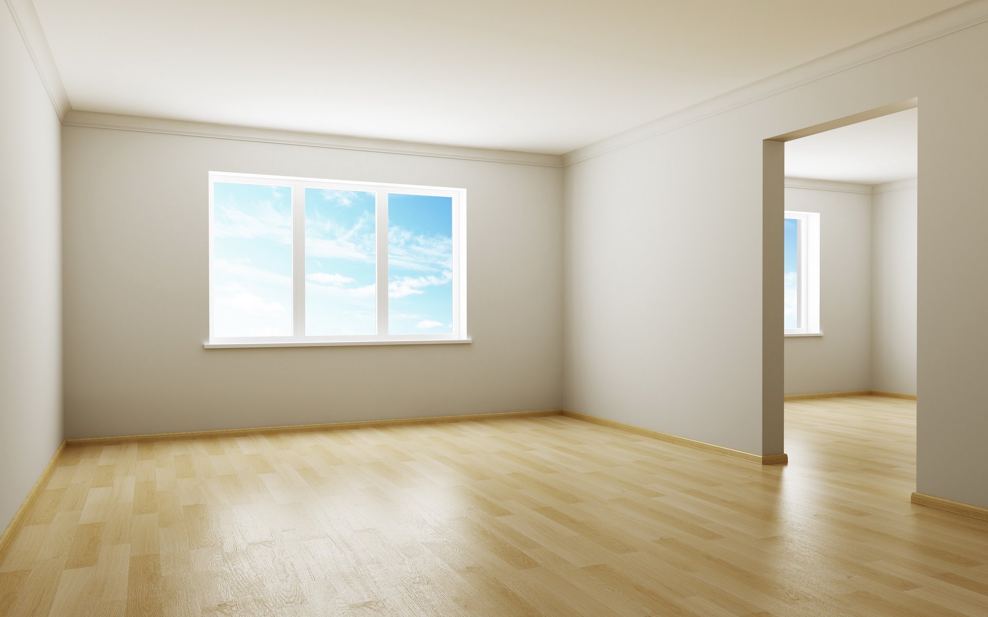 interior room apartment design style is empty window sky brown