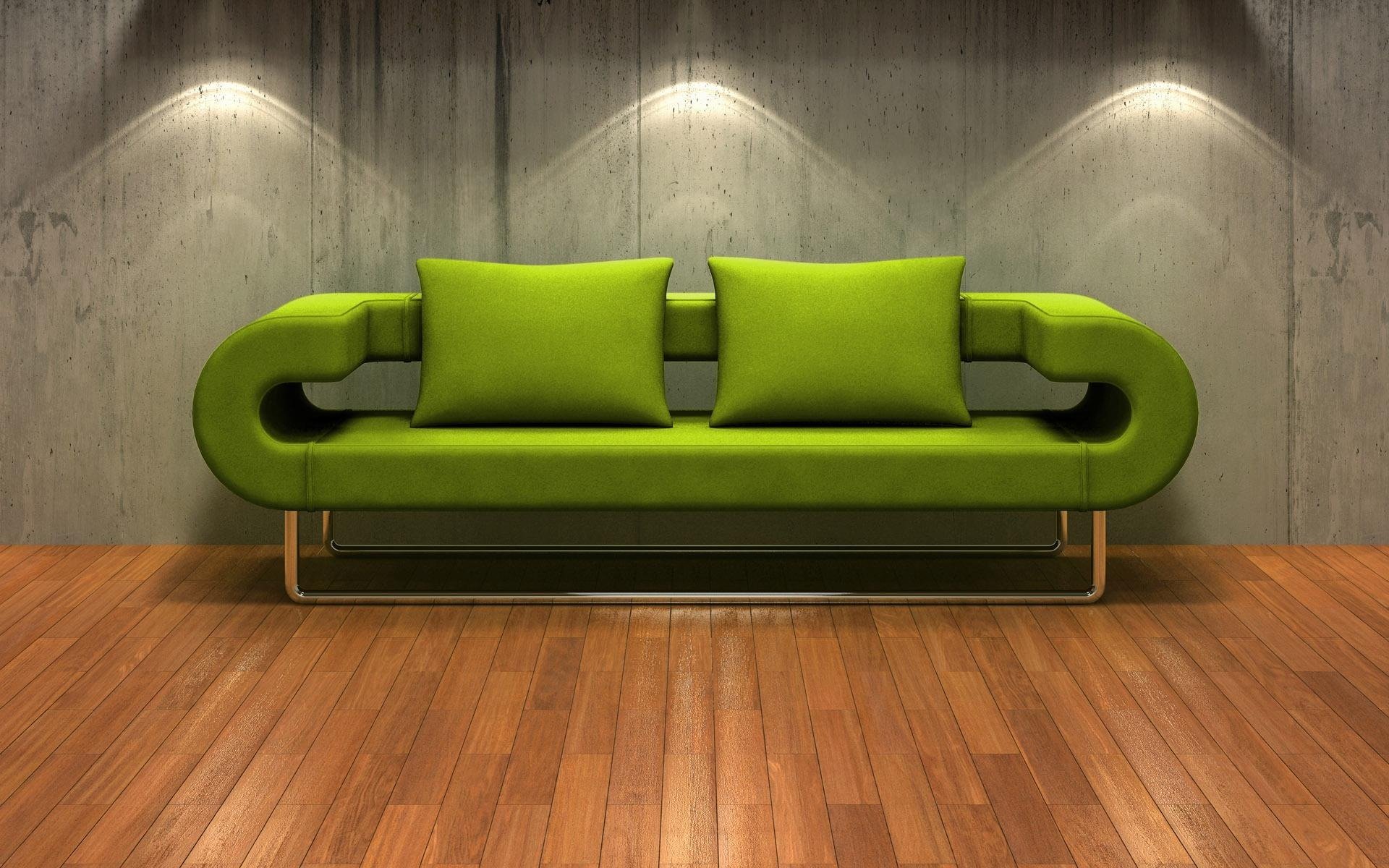 3d sofa grün parkett wand hintergrundbeleuchtung