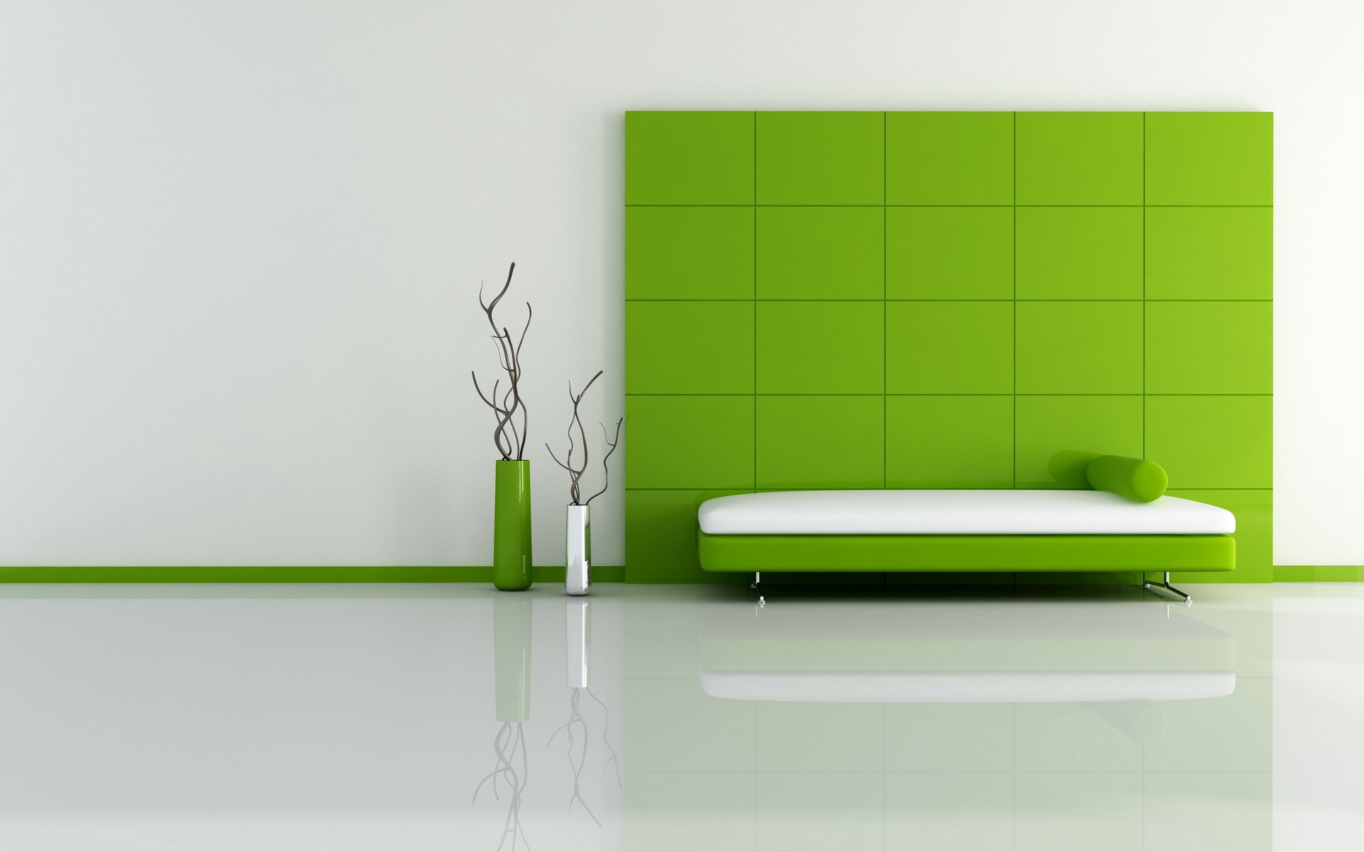 minimalisme vases lit carrés vert