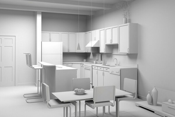 Design d intérieur de cuisine en blanc