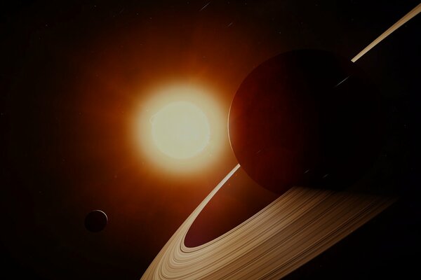 Saturn is a beautiful star on the background of the sun